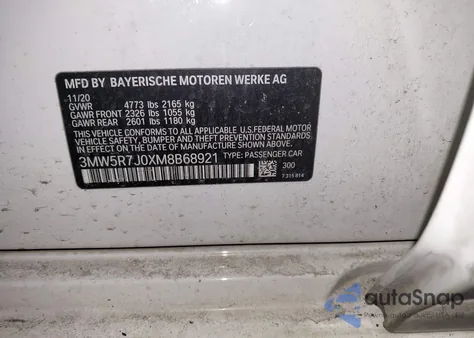 2021 BMW 330I xDrive from USA, damaged, VIN 3MW5R7J0XM8B68921